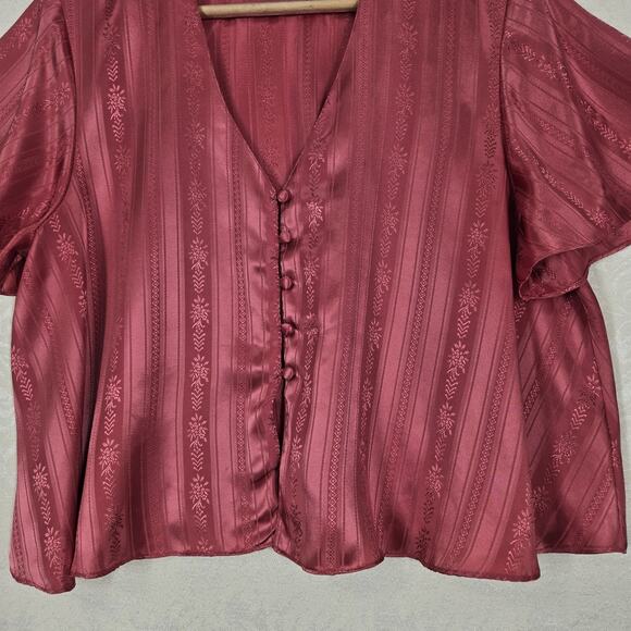 VTG Victoria's Secret Gold Label Cropped Top S Pink Coral Button Front Flare Slv - Picture 3 of 12